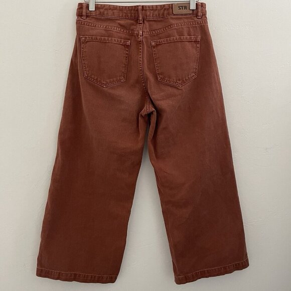 Stradivarius Super Wide-Leg High-Waisted Crop Denim Jeans Brown Size Teen 8 - Picture 2 of 10
